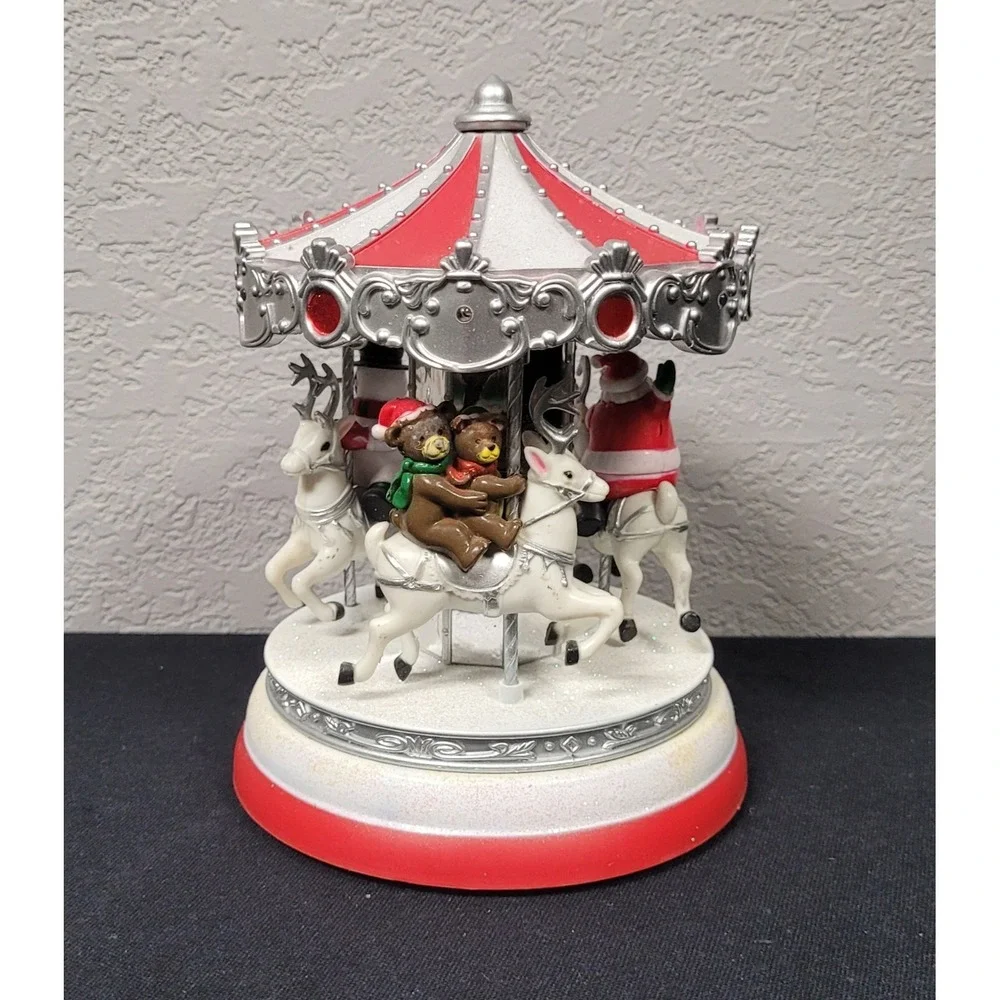 Pan Asian Creations Light Up Musical Christmas Merry Go Round Carousel Santa